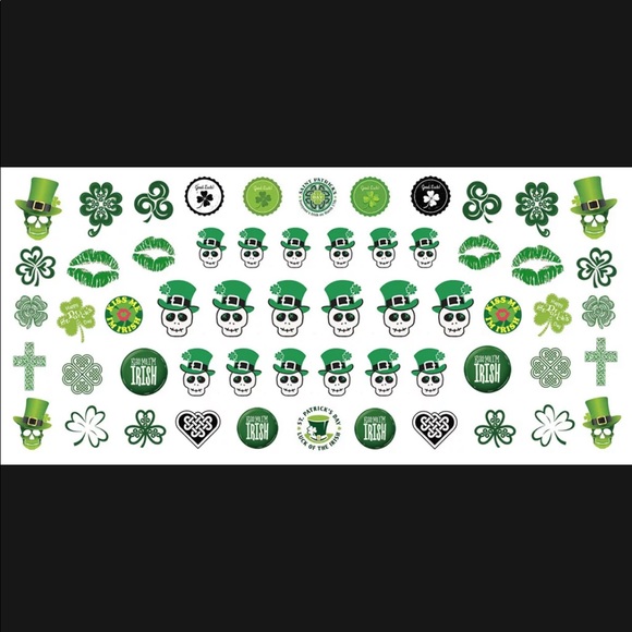 💌BO/GO$6 ☘️ St.Patrick’s Day Irish Skulls CloverS Nail Transfer Decals - Picture 2 of 4